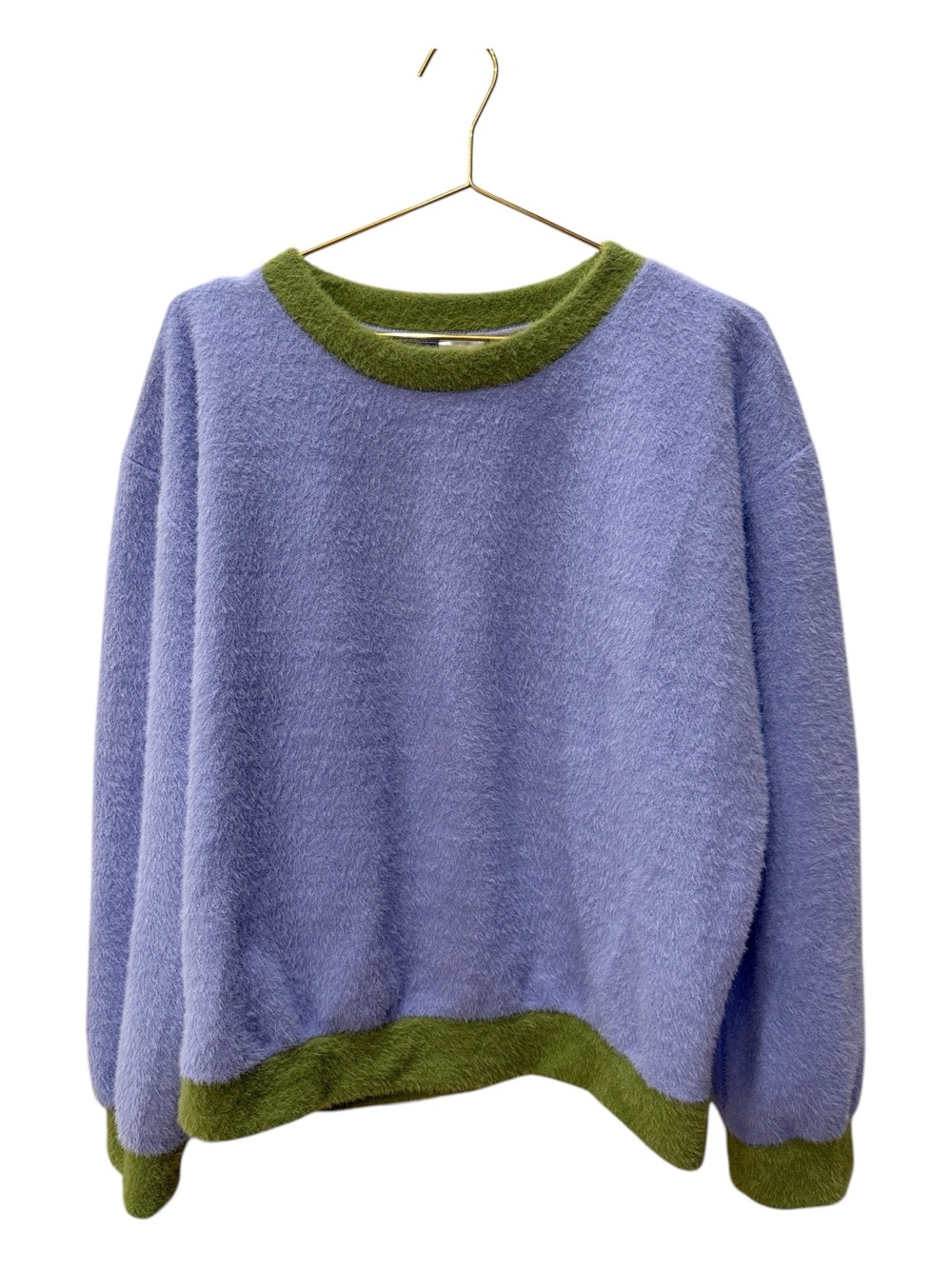 Maeve Lavender Crewneck Sweater with Olive Trim